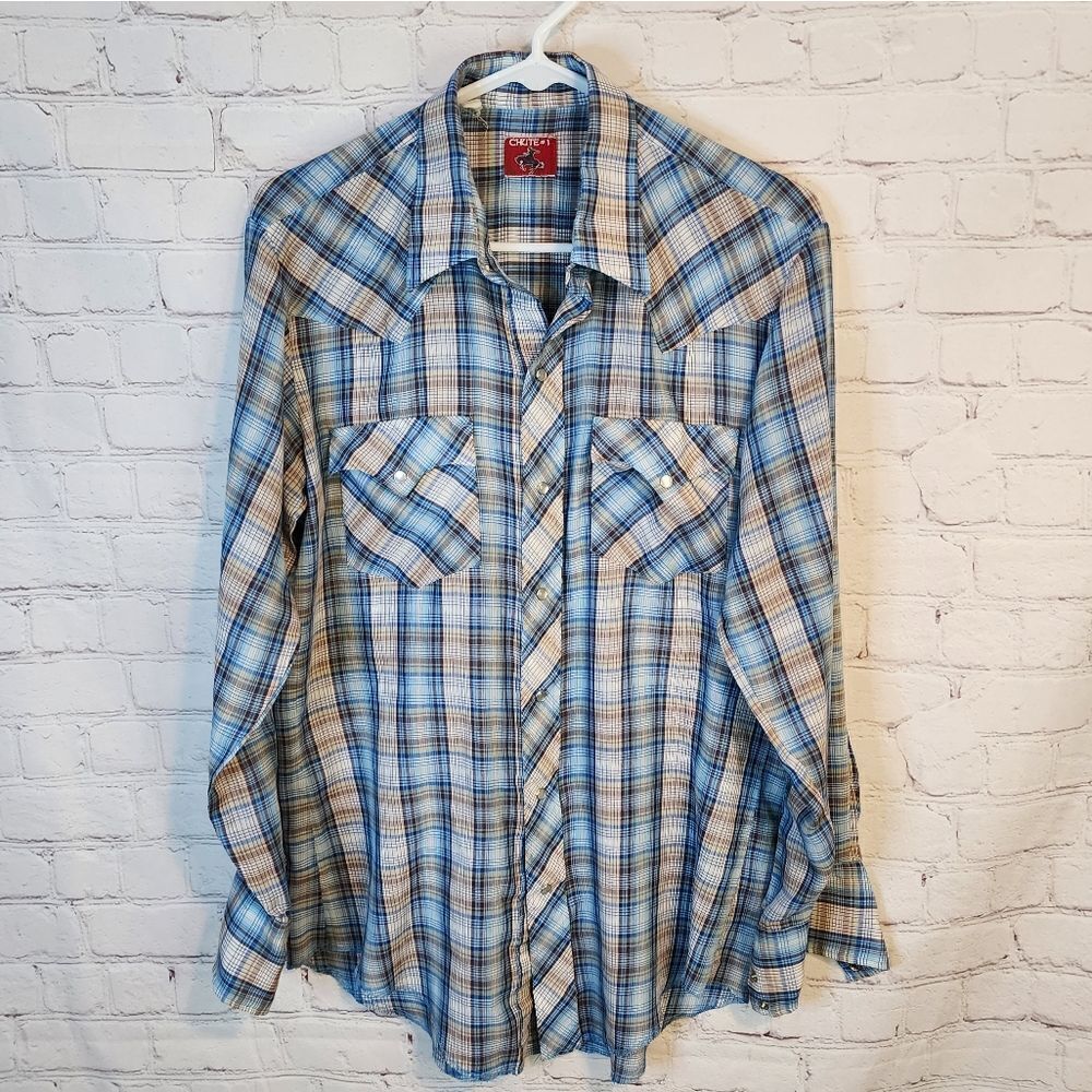 Men's Chute longsleeve pearl snapped shirt, size Medium